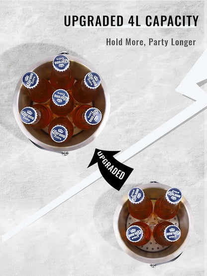 4L Ice Bucket with Silicone Lid, Scoop, Tongs & Strainer, Stainless Steel Double Wall Insulated Ice Buckets for Parties & Cocktail Bar, Outdoor Champagne Ice Container Bin, Navy