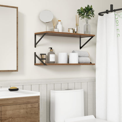 Fun Memories 27.5" W x10 D Floating Shelves, Large Wall Shelves 27.5 Inch Long, Set of 2, Farmhouse Wood Floating Shelf Wall Mounted, Deep Shelves for Bathroom, Living Room, Kitchen, Walnut Color