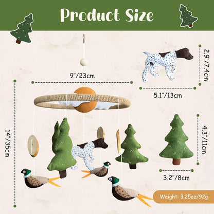 Baby Mobile for Crib Hunting Baby Crib Mobile for Boys Girls Handmade Felt Woodland Nursery Decor Infant Bedroom Hanging Pheasant Dog Hunting Decor for Bassinet Gender Reveal Newborn Gifts