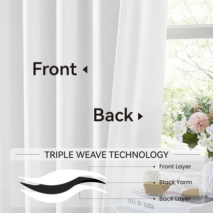 KangBang Pure White Light Reducing Curtains 120 Inches Long, Extra Long Pinch Pleated Thermal Insulated Vertical Solid Window Treatments for Hall Windows Cottage with Hooks, W40xL120,2 Panels