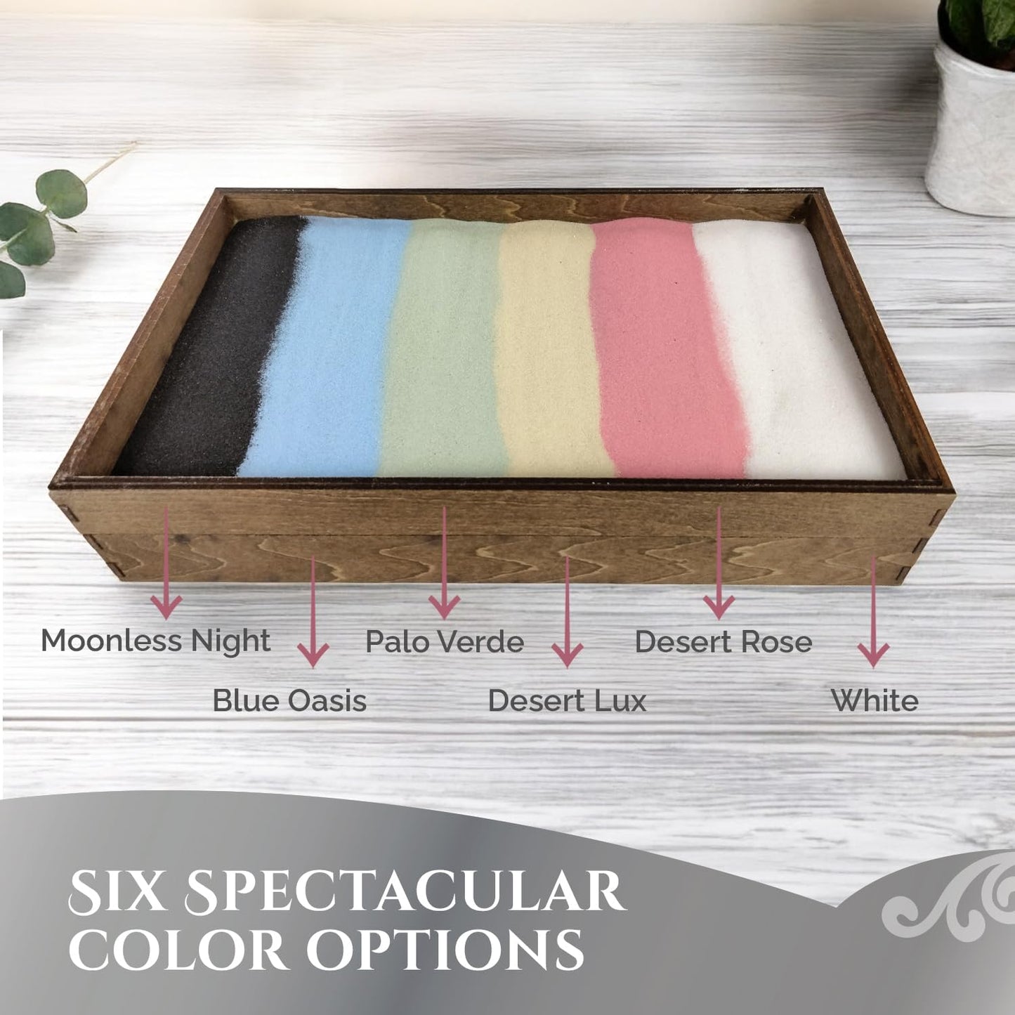 Wooden Stackable Zen Garden | Moonless Night Sand with Rake & Accessories | Minimalist Decor Gift for Relaxation