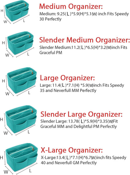 LEXSION Felt Purse Bag Organizer Insert with zipper Bag Tote Shaper Fit Speedy Neverful PM MM