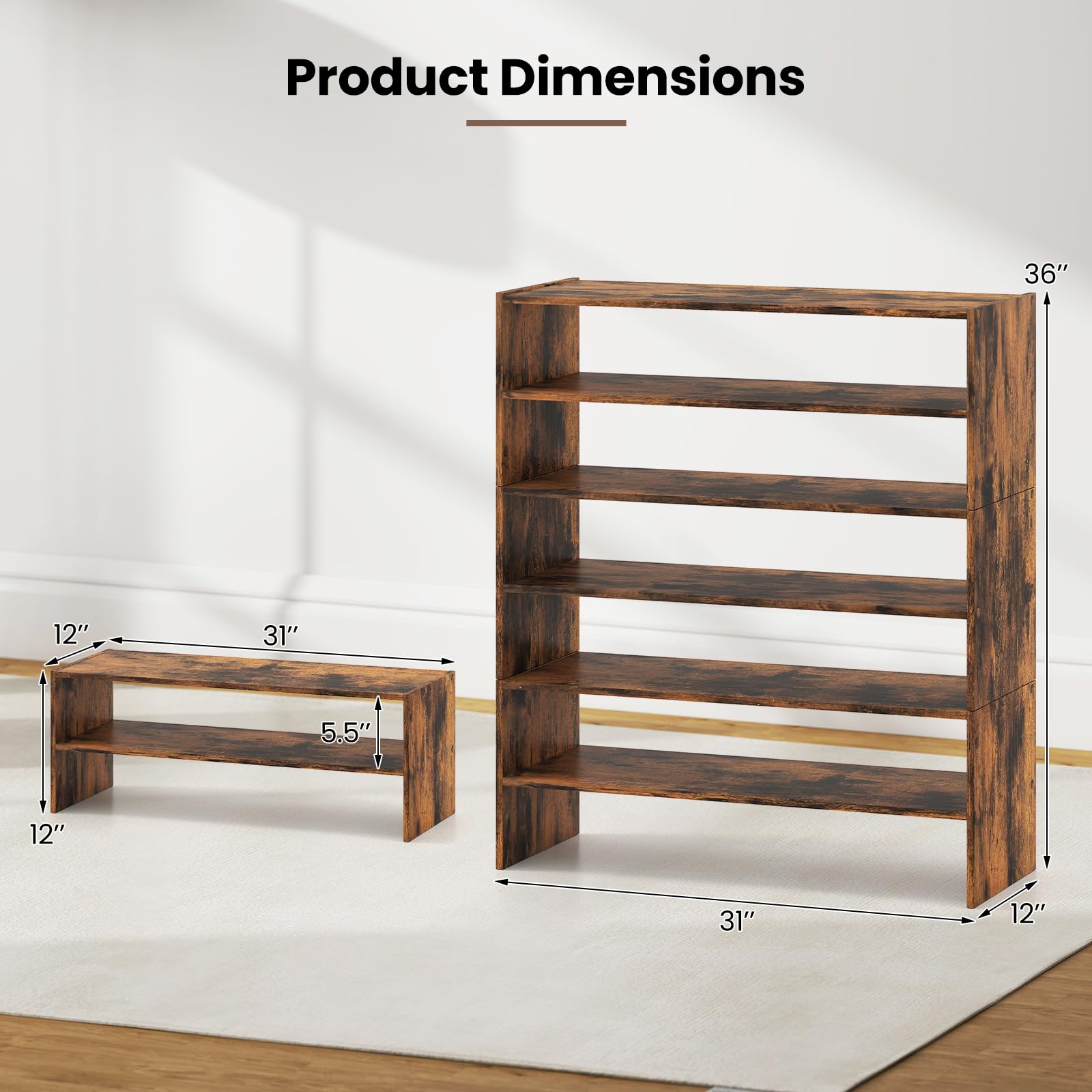 Giantex 3-in-1 Vertical Shoe Rack, 6-Tier Free Standing Shoe Storage Organizer w/Stackable Design