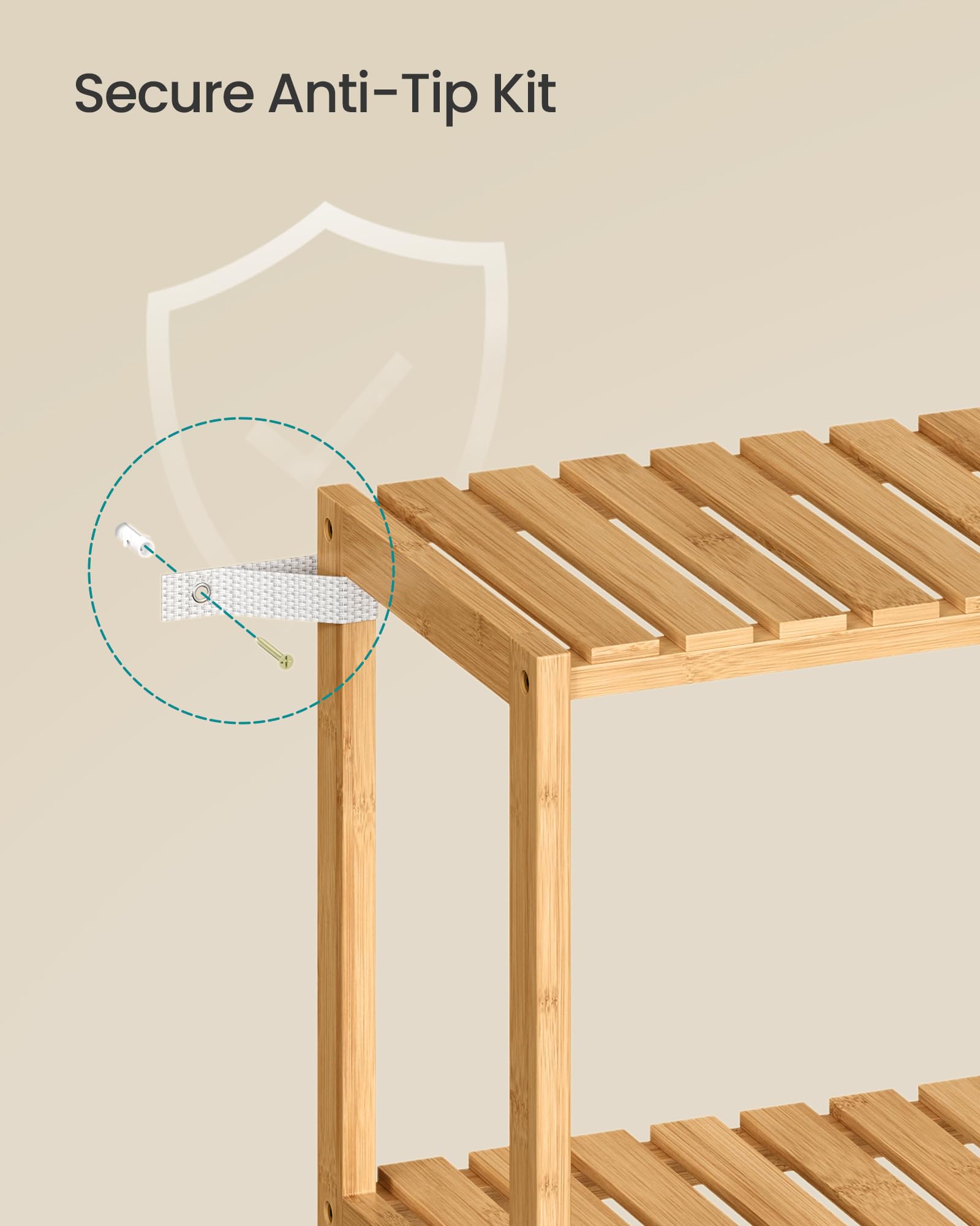 SONGMICS 3-Tier Bamboo Shelf, Freestanding Bathroom Storage Rack