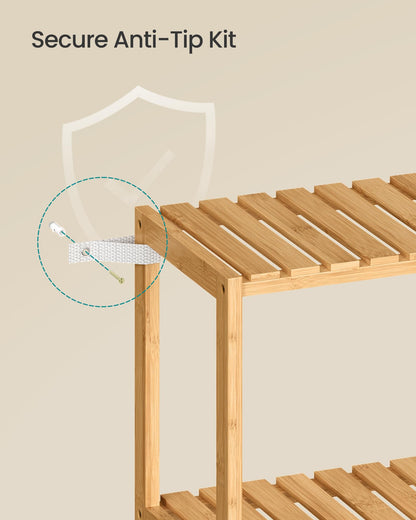 SONGMICS 3-Tier Bamboo Shelf, Freestanding Bathroom Storage Rack