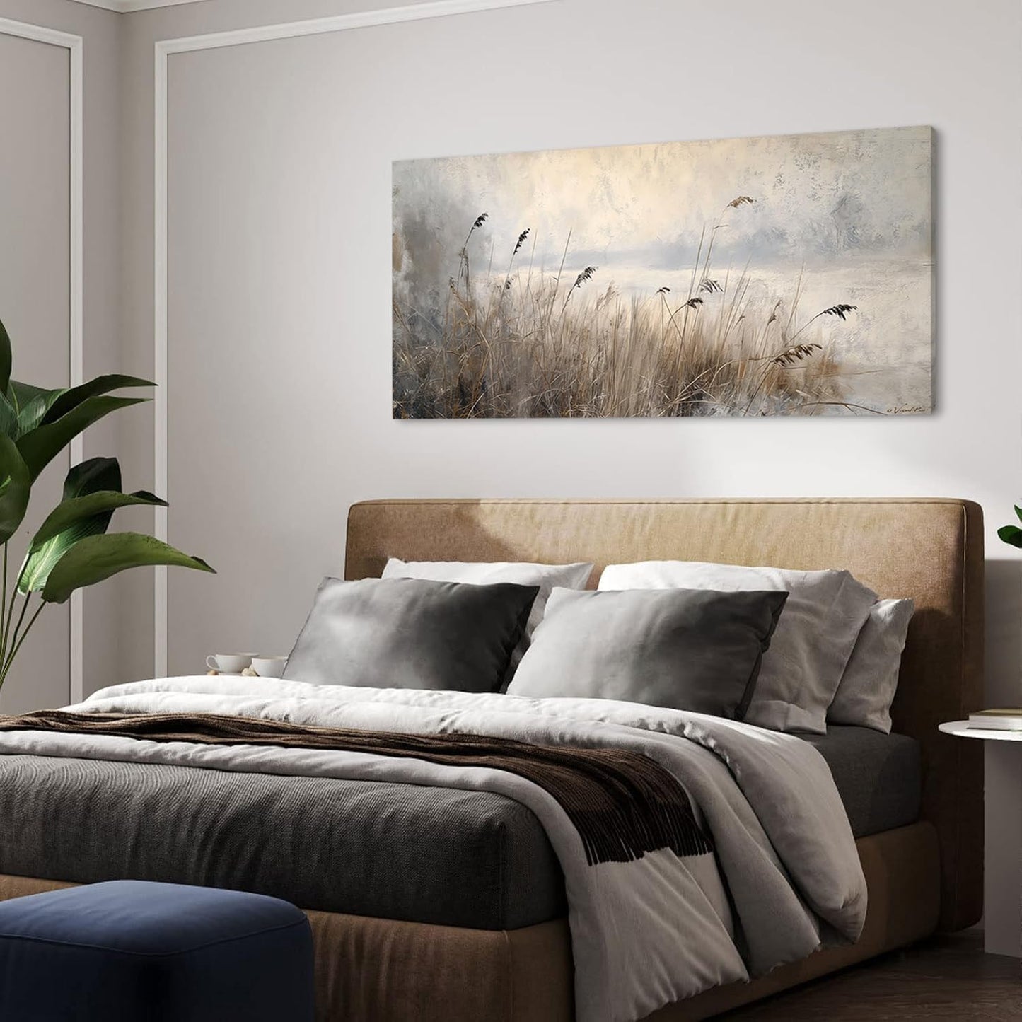 LASMOND Vintage Meadow Wall Art for Living Room Reed Grass Canvas Painting Prints Large Retro Rustic Cottagecore Countryside Landscape Farmhouse Bedroom Artwork Home Decor (30x16 Inches)