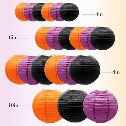 ADLKGG Paper Lanterns Party Decorations, Orange Purple Black Round Hanging Lanterns for Graduation Halloween Thanksgiving Birthday Party Decorations, 21pcs