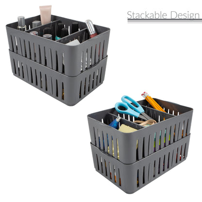 Simplify 3 Compartment Stackable Bin with Adjustable Dividers | Drawer Organizer | Storage Basket |