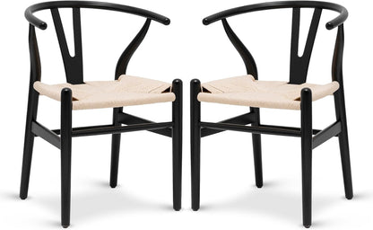 POLY & BARK Weave Dining Chairs – Mid-Century Modern Wishbone Dining Chairs with Arms, Solid Wood Frame, Indoor Use – Black – Set of 2 - Ideal for Dining Room, Kitchen or Stylish Accent Setting