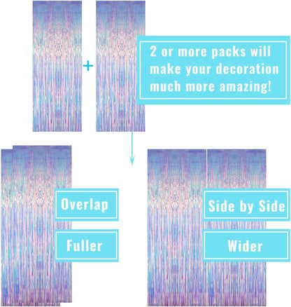 GOER 3.2 ft x 6.5 ft Metallic Tinsel Foil Fringe Curtains Photo Backdrop Party Streamers for Mermaid Birthday Party Decorations(3 Packs,Neon Blue)