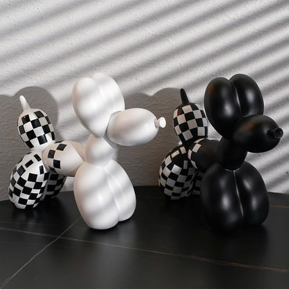 Vilead Resin Balloon Dog Statue with Checkered Pattern,Modern Home Decoration Trendy Animal Art Ornaments,Collection Figurine Bedroom Living Room Office Desktop Sculpture