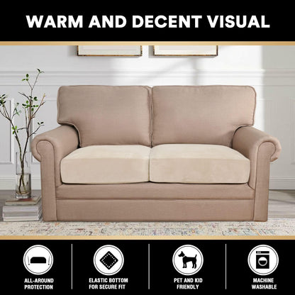 PrinceDeco Velvet Couch Cushion Cover Stretch Sofa Seat Covers Washable Cushion Slipcover for Chair Love Seat Sofa Cushion Furniture Protector Seat Cushion Sofa Cover (Each Width Up to 29.5", Ivory)