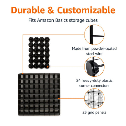 Amazon Basics 6-Cube Wire Grid Stackable Storage Organizer, Metal Shelving Unit, No-Tool Assembly