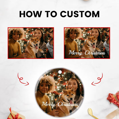 Personalized Christmas Ornaments 2025 Customized with Photo Text Ornament Keepsake Pet First Christmas Ornament Bulk Custom Ceramic Xmas Tree Decorations, Round