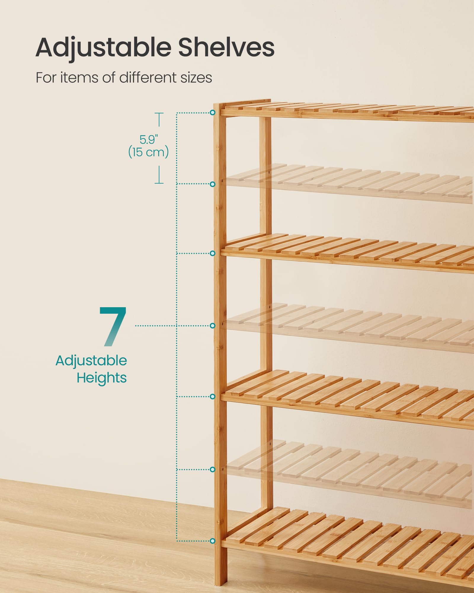 SONGMICS 4-Tier Bamboo Shelf, Freestanding Bathroom Storage Rack