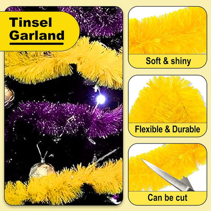 Macaron Metallic Twist Tinsel Garland - 50ft Wall Hanging Backdrop for Christmas, New Year & Valentine's Day Parties (Yellow, 2in x 50ft)