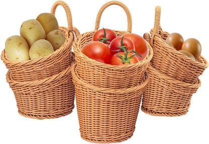 6 Pack 3 Size Woven Hanging Fruit Basket, Wall Hanging Wicker Baskets, Wall fruit Wicker Basket for Kitchen, Planter, Vegetable & Fruit, Boho Home Decor