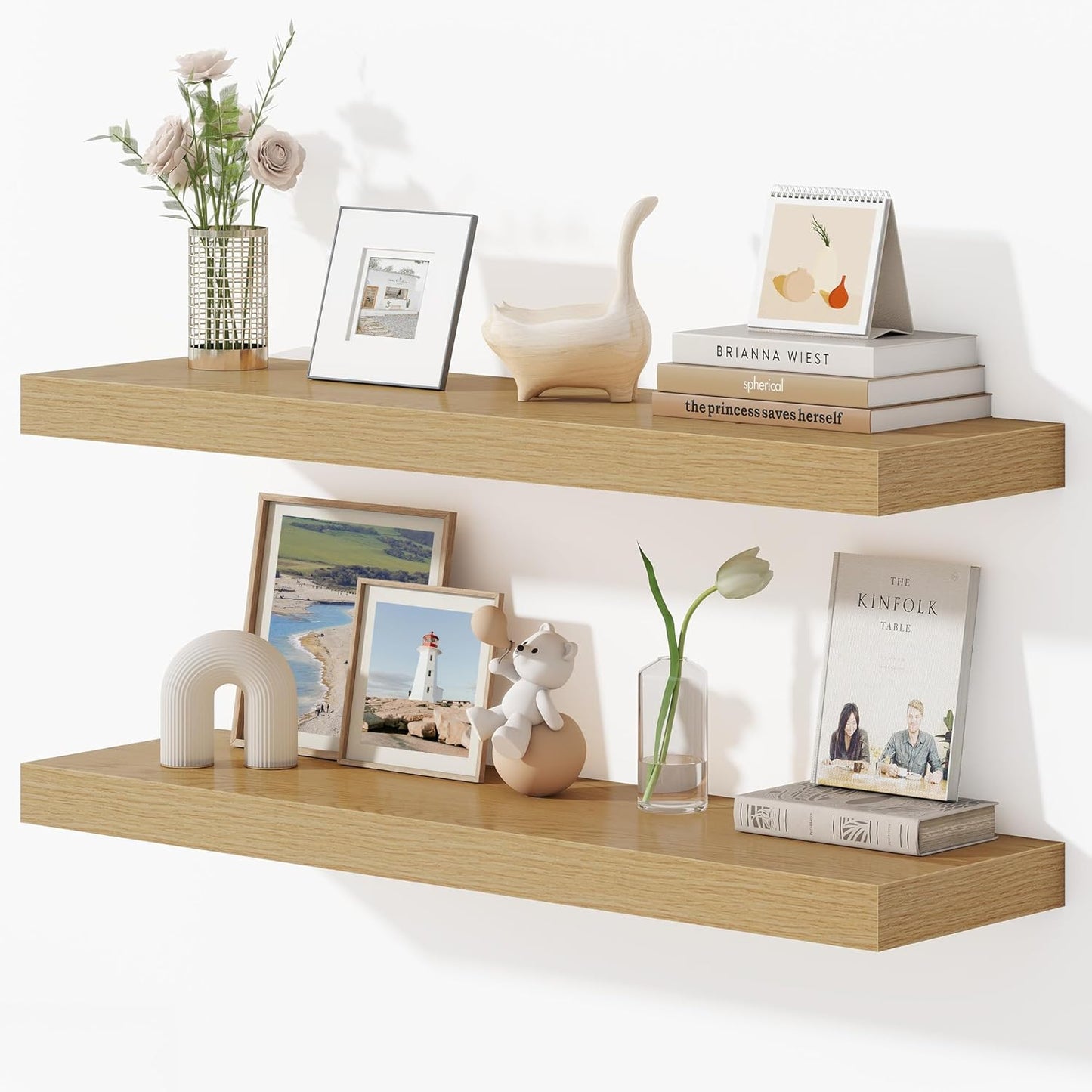 Dreamland 36 Inches Floating Shelves for Wall, 9.3" Deep Long Floating Shelves Set of 2, Large Display & Storage Shelf, Wall Shelf for Bathroom Bedroom Living Room Kitchen Office, Oak