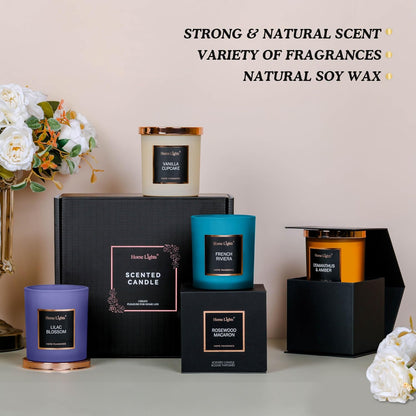 HomeLights Scented Candle Gift Set, Natural Soy Wax Candles, 4 Pack Long Lasting Up 140 Hours, Aromatherapy Candles for Women Men Birthday Thanksgiving Christmas