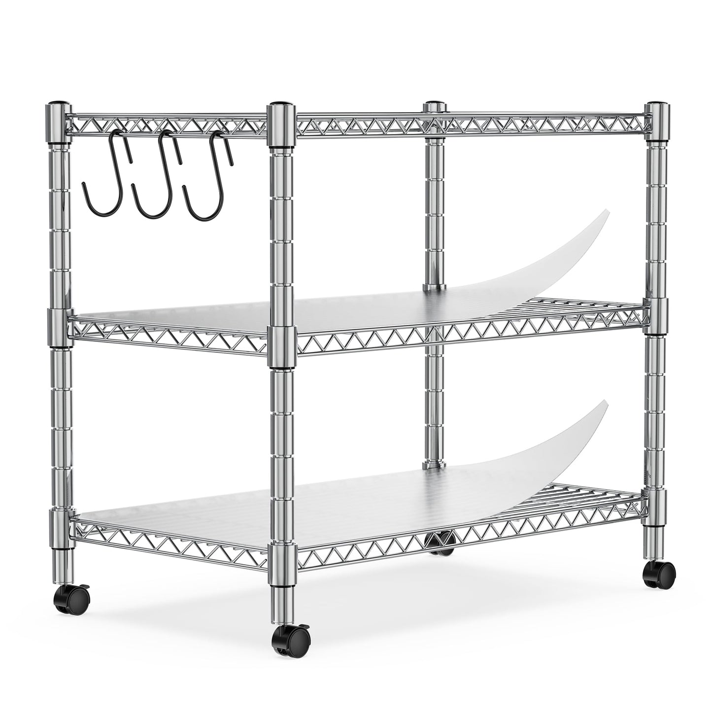 Heavy Duty 3-Shelf Shelving Unit, 24.02" W x 13.78" D x 21.97" H Chrome Steel Storage Rack with