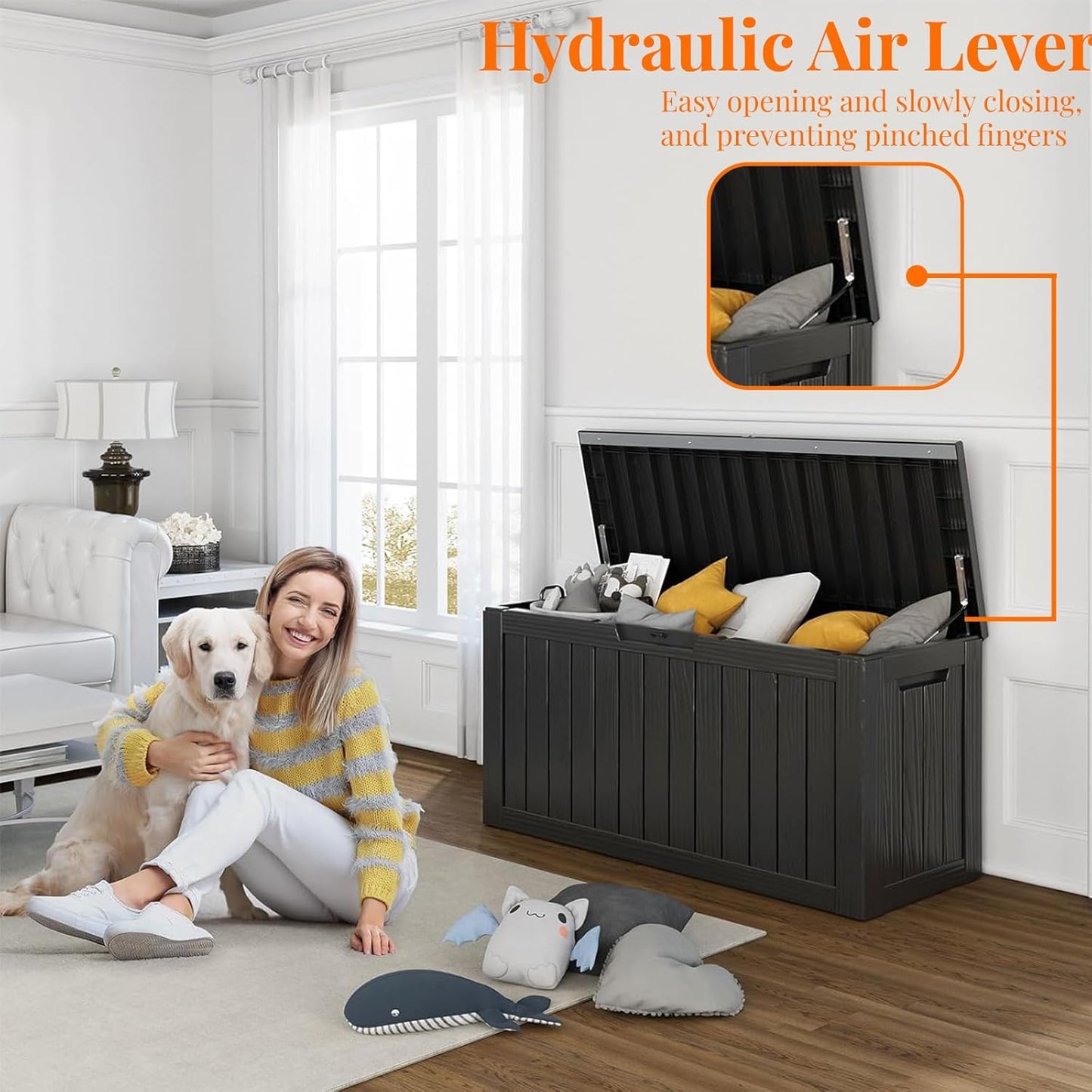 80 Gallon Resin Deck Box, Lockable Patio Outdoor Storage Box for Furniture, Garden Tools and Tools Storage, Waterproof Outside Storage Box - Black