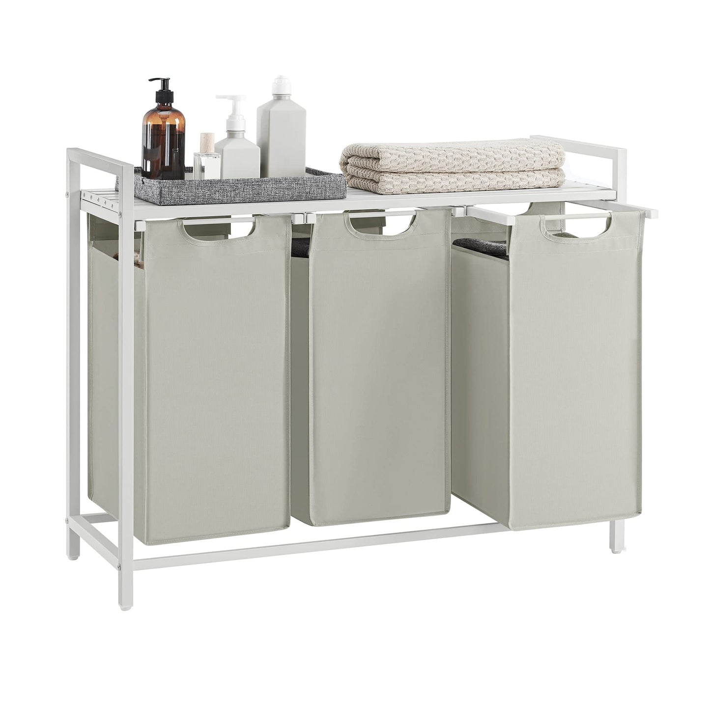 VASAGLE Laundry Hamper, Laundry Basket, Laundry Sorter with 3 Pull-Out and Removable Bags, Shelf