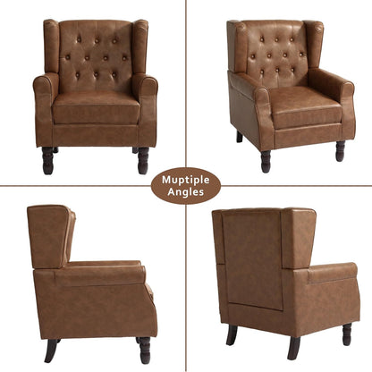 High Back Accent Chairs Set of 2,Upholstered Faux Leather Wingback Armchairs with Solid Wood Legs for Small Spaces,Comfy Single Sofa Chairs for Living Room,Bedroom,Office-Brown