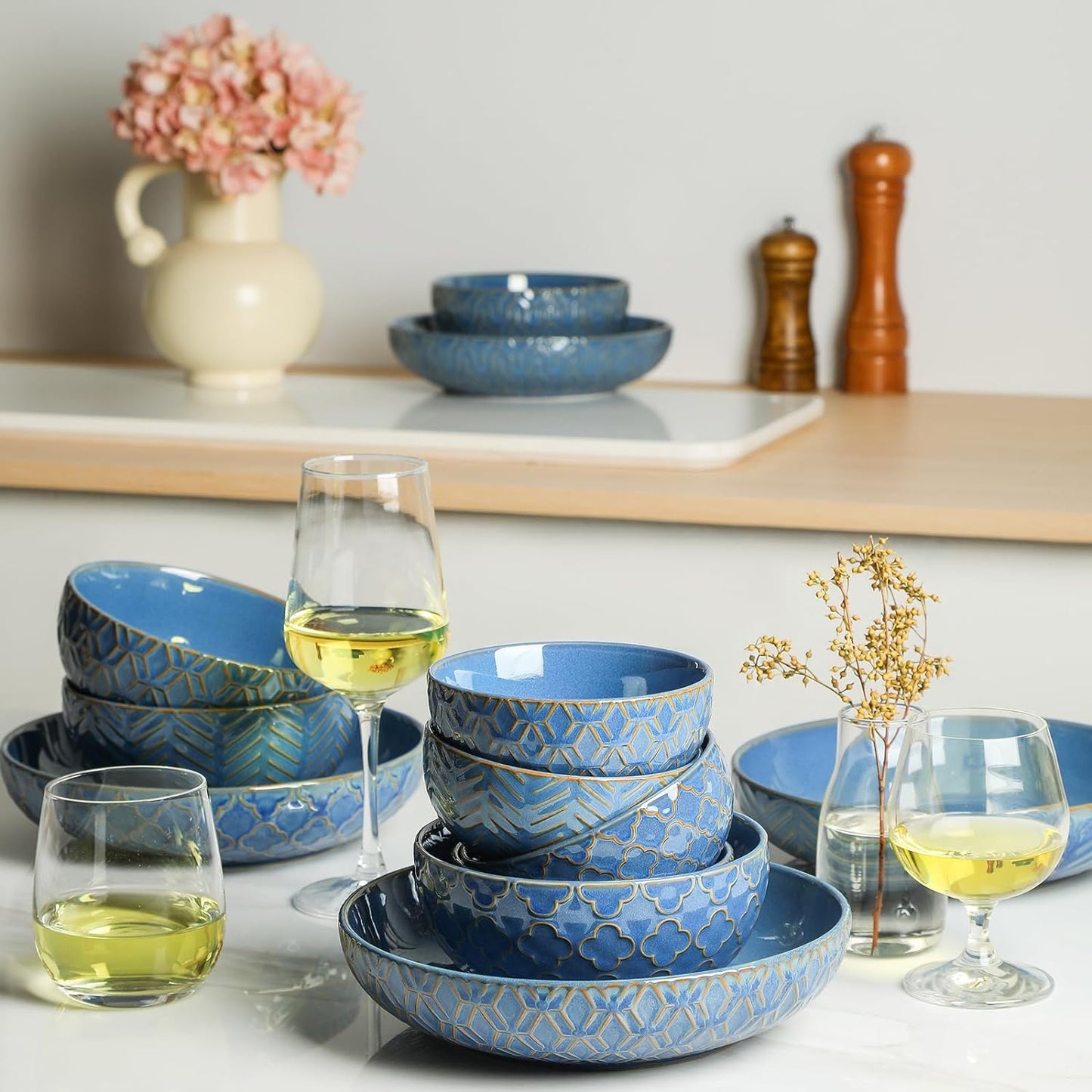 Sureasy Ceramic Ice Cream Bowls Set of 4-12 oz Blue Small Dessert Bowls for Kitchen, Perfect for Rice, Fruit, and Sauce, Microwave & Dishwasher Safe