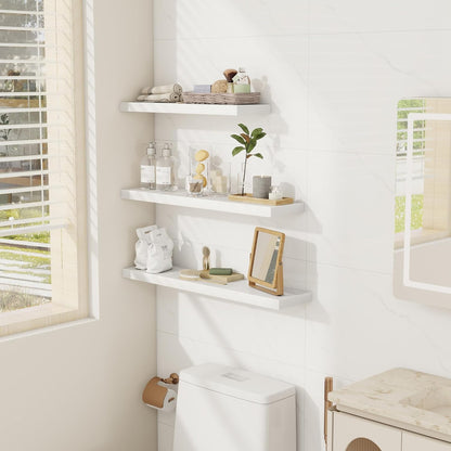 Fun Memories 32 Inch Floating Shelves Wall Shelf Set of 3, White Bathroom Shelves 32 Inch, Farmhouse Home Decor Living Room, Kitchen White Shelves for Wall, 32 x 6.7 x 1.4 Inch