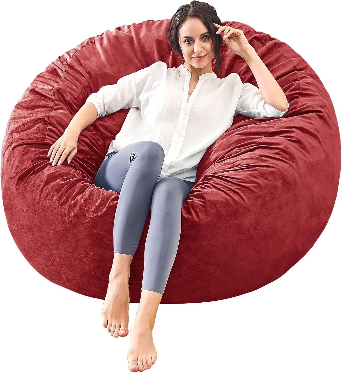 Bean Bag Chairs for Adults - Memory Foam Furniture BeanBag Chair - Kids/Teens Sofa with Soft Micro Fiber Cover - Round Fluffy Couch for Living Room Bedroom College Dorm - 4 ft, Red
