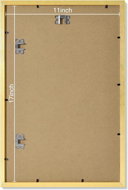 Vittanly 11x17 Picture Frames Set of 9, Shatter Resistant Plexiglass, Display 8x12 Pictures with Mat or 11x17 without Mat, Photo Frames for Wall Mount, Engineered Wood, Gold