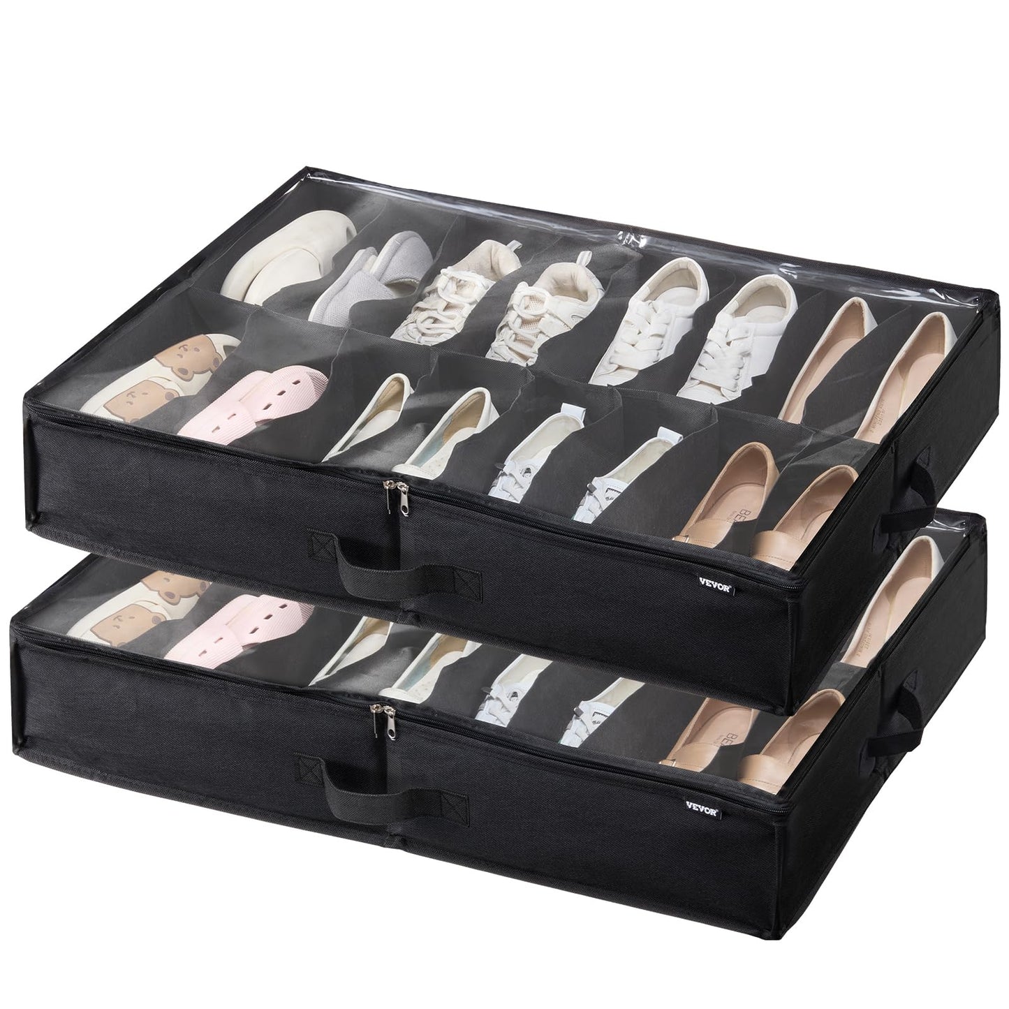 VEVOR Under Bed Shoe Storage Organizer, Set of 2, Total 32 Compartments, Underbed Shoes Closet