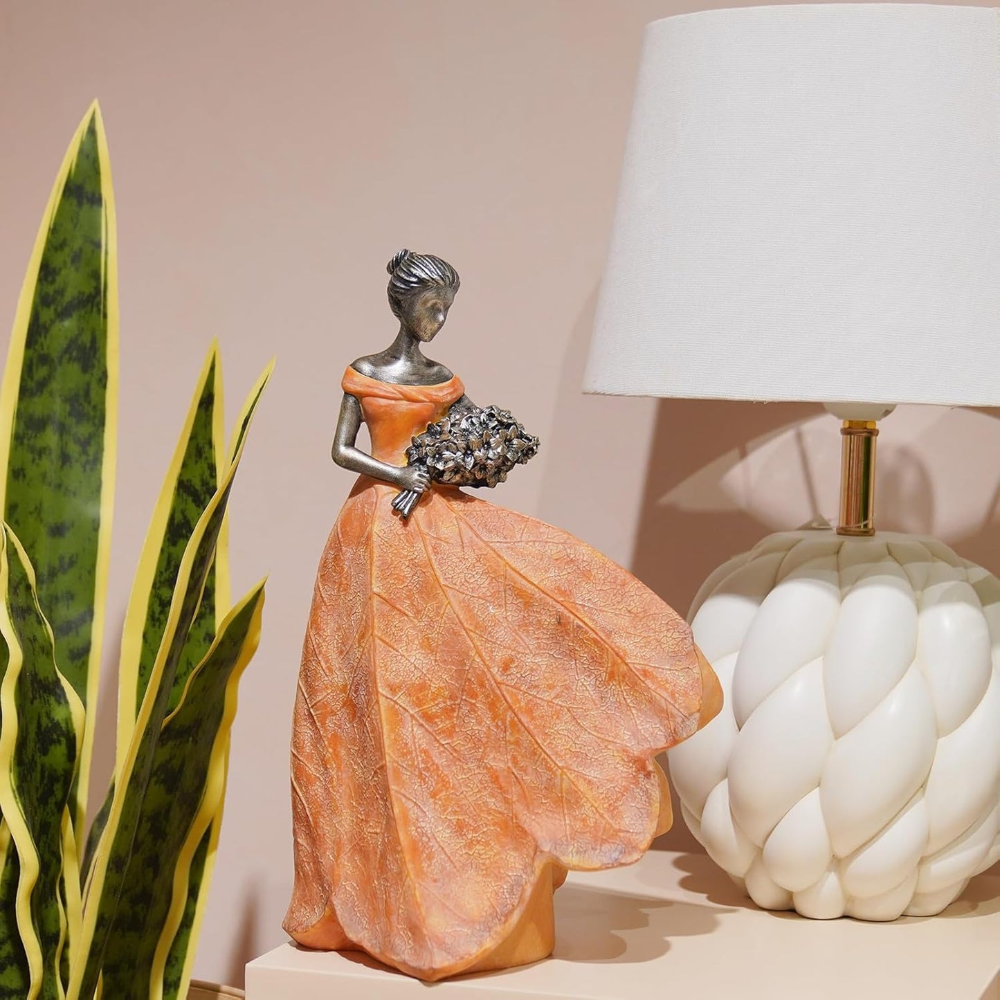 Guichifun Fairy Statue Collection Home Decoration - Orange Leaf Angel Girls Resin Home Decor for Outside or Inside Rustic Garden Outdoor Yard Decorations Figurines Gift 7.5 x 4.5 x 11.5 Inch