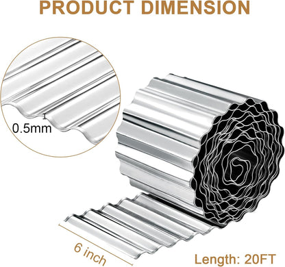 Garden Edging, Corrugated Garden Edging Border Metal Landscaping Edging Border Suitable for Flower Bed and Lawn Edging (6 Inch x 20 FT, Silver)
