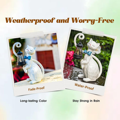 WHIMSYNOOK 10.7" White Cat Solar Garden Light Statue – Outdoor Garden & Yard Decor, LED Lantern, Gift for Cat Lovers