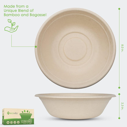 100% Compostable Paper Bowls [32 oz.] – 150 Disposable Bowls Eco Friendly Sturdy Tree Free Liquid and Heat Resistant Alternative to Plastic or Paper Bowls