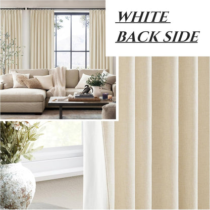 Pinch Pleated Linen Curtains with Hooks and Rings Blackout Curtains 102 Inches Long Custom 8-1/2ft Tall Privacy Window Treatments Beige Wheat Oatmeal Aesthetic Drapes for Bedroom 2 Panels Burg