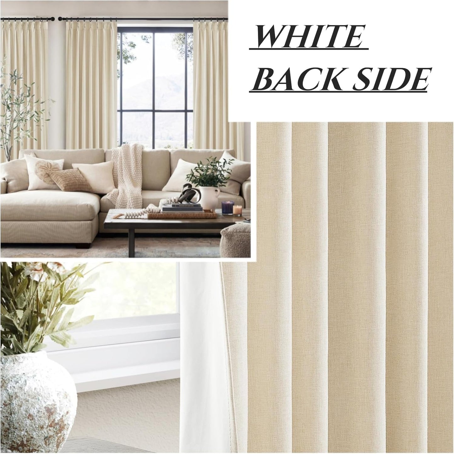Curtains & Drapes for Living Room Cream Black Out Curtains for Bedroom Windows Linen 84 Elegant Decorative Extreme Blackout Burg With Hooks Pinch Pleated Back Tab Treatments Thermal Insulated 2Panels