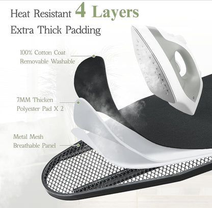 Ironing Board 48x15, Wide Heavy Duty Full Size Iron Board with Retractable Iron Rest, BlissBoard Sturdy Frame with Ultra Thick Padding, Heat-Resistant Cover, Height-Adjustable