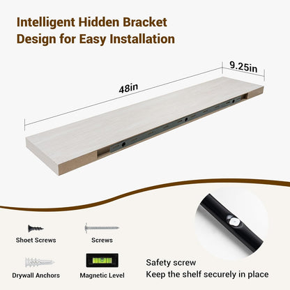 48 Inch Floating Shelves, 48"x9.25"x1.5" Inch Deep Floating Shelves for Wall, Wooden Shelves for Bathroom, Bedroom, Living Room, Cream White Oak