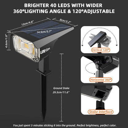 Solar Spot Lights Outdoor Landscape Lights, IP65 Outdoor Waterproof Spotlights, 40 LED's Outdoor Solar Lights for Yard Palm Trees Driveway Patio Pool 10 Pack