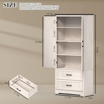 71" Kitchen Pantry Storage Cabinet, Barn Doors Tall Storage Pantry Cabinet with Drawers & Adjustable Shelf, Modern Farmhouse Cupboard Wood Pantry for Kitchen, Living Room, Dining Room, Oak Beige