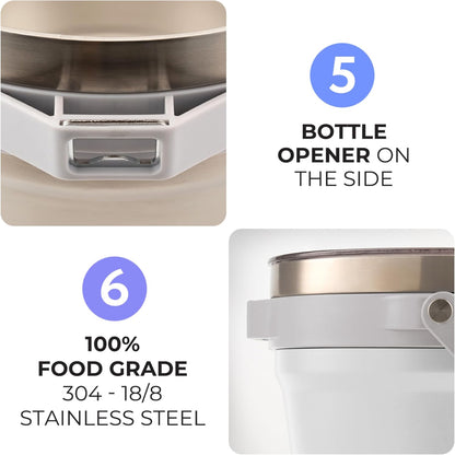 Large Insulated Ice Bucket with Lid – Stainless Steel Ice Bucket and Scoop – Ice Buckets for Parties, Bars – Ice Bucket with Lid and Scoop – Outdoor Ice Bucket, Cocktail Use (White)
