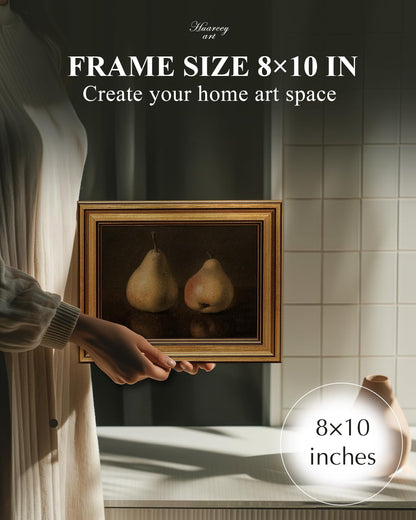 HUARCEY Gold Framed Vintage Wall Art for Living Room, Pear Fruits Painting Prints Shelf Decor for Kitchen, Aesthetic Bedroom Wall Art Decor, Christmas Gift for Friends or Family (Two Pears - 8"x10")