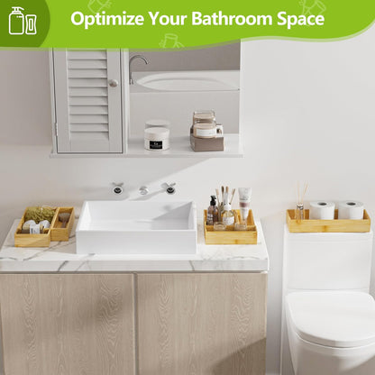 Silverware Bamboo Drawer Organizer Tray, 4 PCS Kitchen Drawer Organizer Storage for Utensil Cutlery, Bathroom, Office Desk, Makeup