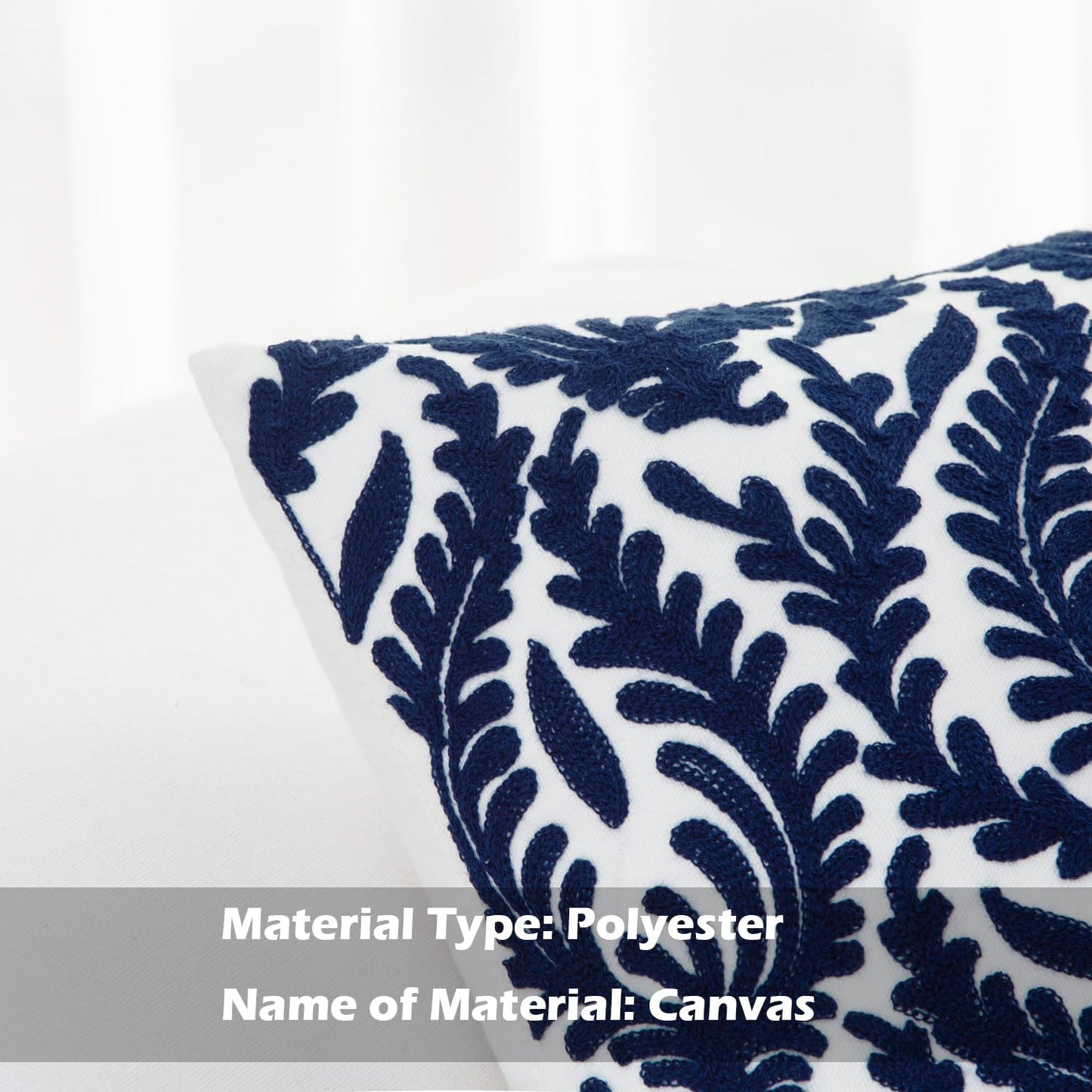 HWY 50 Navy Blue Decorative Throw Pillow Covers 18x18 Inch (1 Piece), Embroidered Cotton Farmhouse Cushion Cover Pillow Case for Sofa Couch Living Room Bed Bedroon, Floral Branches