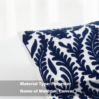 HWY 50 Navy Blue Decorative Throw Pillow Covers 18x18 Inch (1 Piece), Embroidered Cotton Farmhouse Cushion Cover Pillow Case for Sofa Couch Living Room Bed Bedroon, Floral Branches
