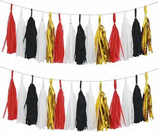 Red Black White Gold Paper Tassel, 20 Pack, Party Decorations for Birthday, Baby Shower, Sprot