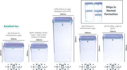 BopTop (5pc Set) Airtight Food Storage Container – Mechanical Silicone Seal Canister - BPA-Free Stackable - 2.5Qt/1.5Qt/.9Qt/.85Qt/.5Qt