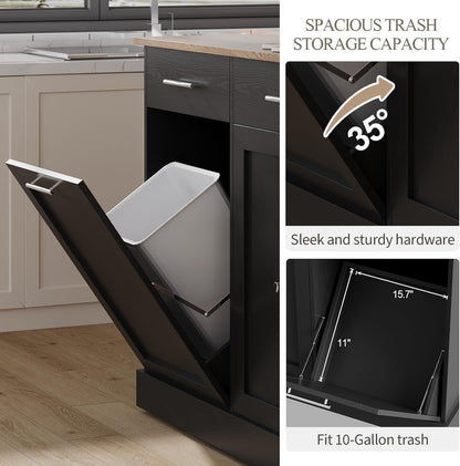 4 EVER WINNER Kichen Island with Storage,Rolling Kitchen Island Cart on Wheels,Mobile Island with Wooden Countertop for Kitchen,Black